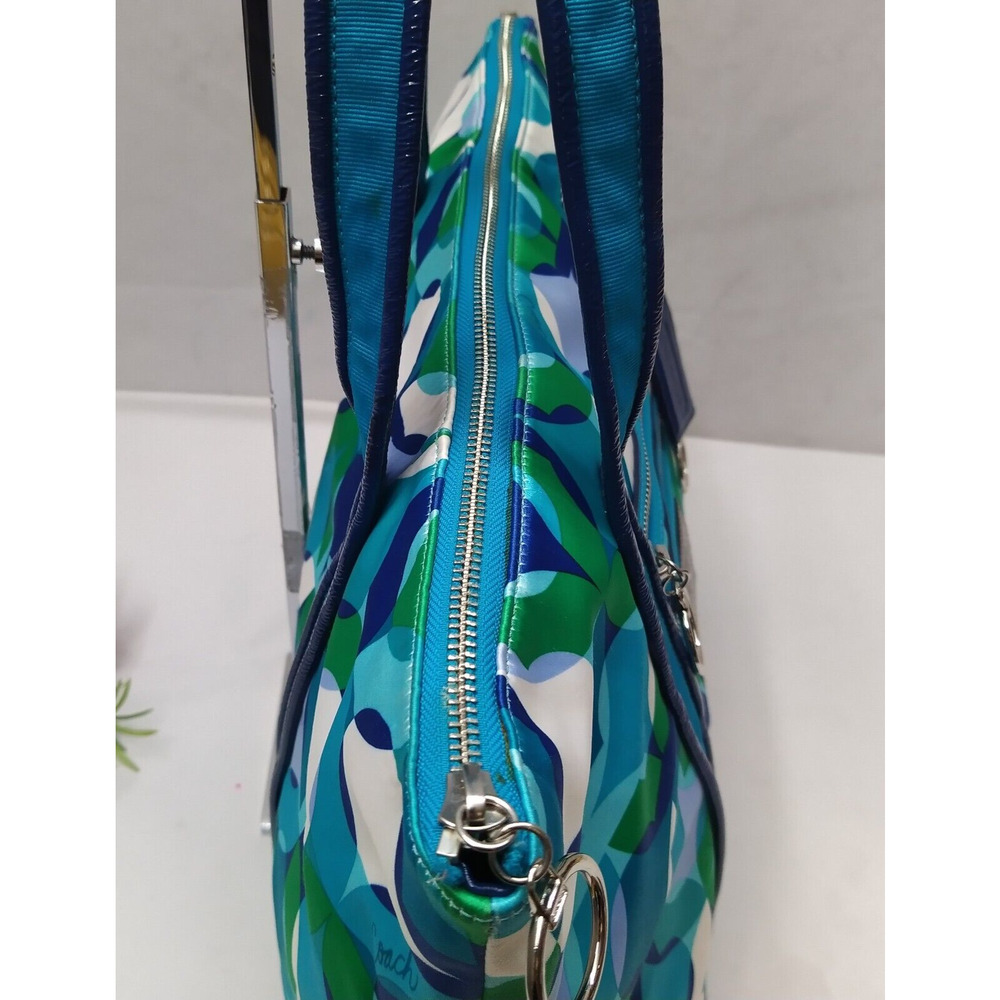 Coach Poppy Multicolor Canvas Leather Trim Zipper Pocket Tote Shoulder Bag - Picture 10 of 16